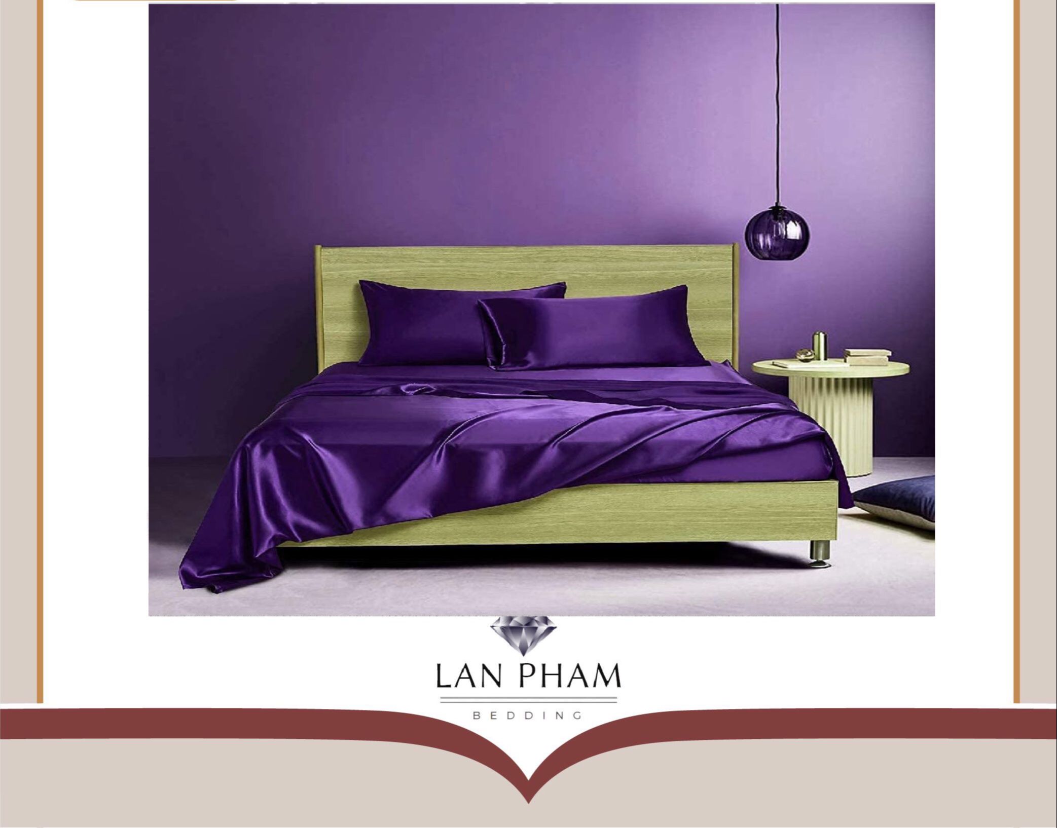 ( Lụa Loại 1) Bộ 4 Món Ga Gối Phi Lụa Lan Pham Bedding Lụa Cao Cấp Mềm Mại Đẳng Cấp Sang Trọng Cho Nhà Bạn ( Tím Than )