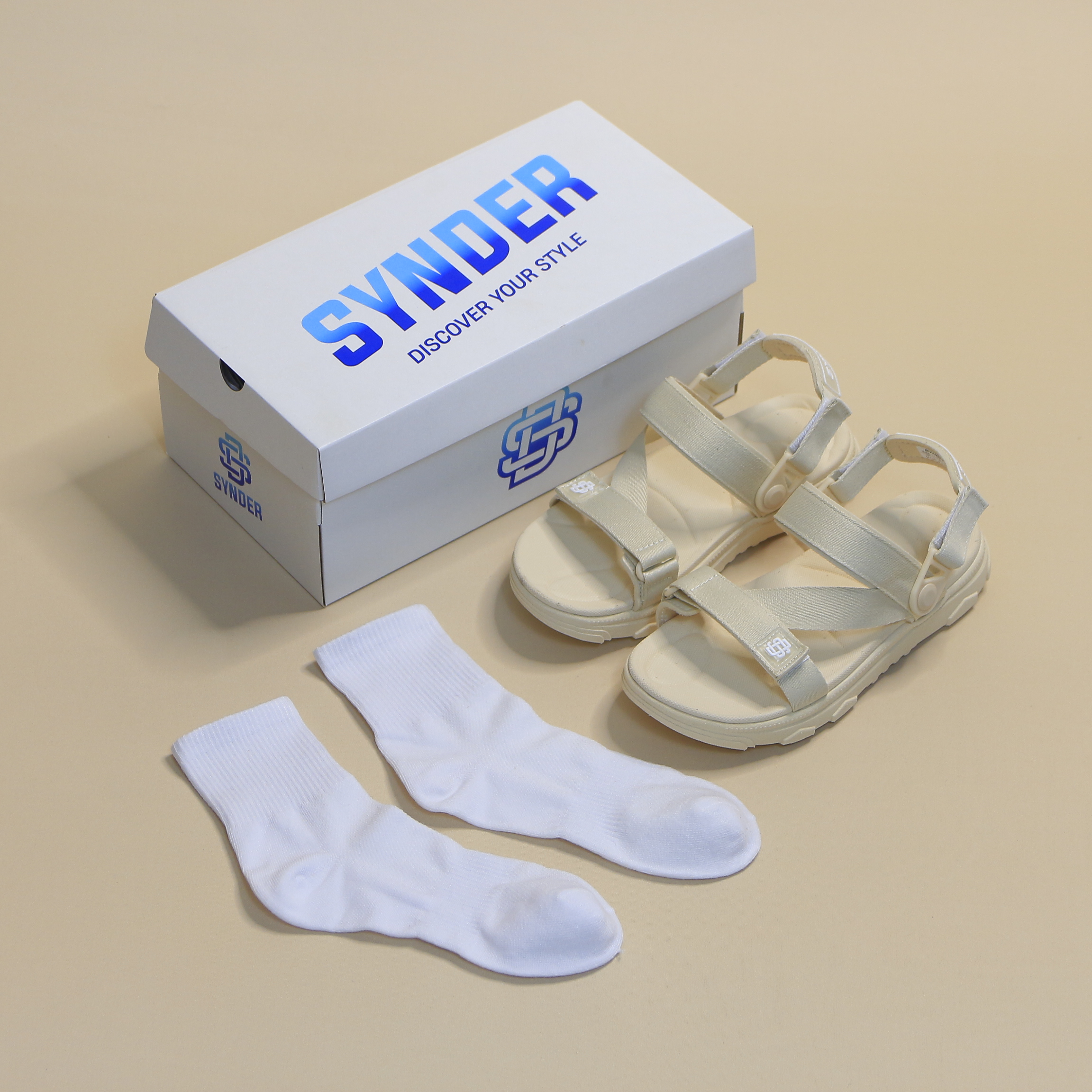 Giày Sandal SYNDER SD2 Màu Be Full [ kèm hộp + vớ ]