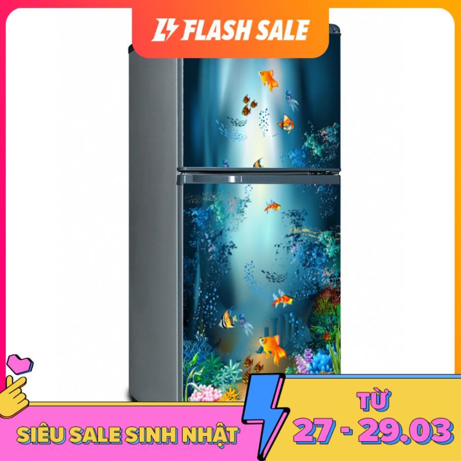 [HCM]Decal dán trang trí tủ lạnh siêu đẹp Đàn Cá. Decal in trên chất liệu PVC có keo sẵn ở mặt sau chỉ cần lột ra và dán.