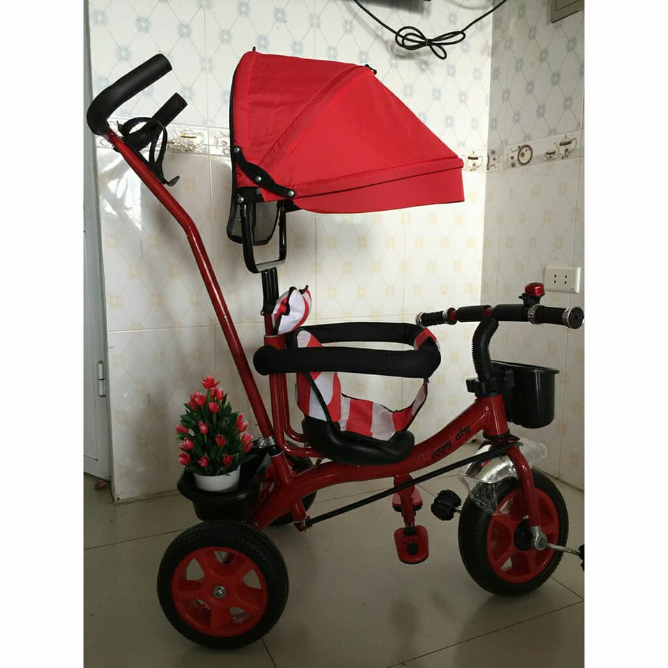 Xe Đẩy 3 Bánh Mái Che (Có Bảo Hiểm + Đệm Lót + Giỏ Đồ)