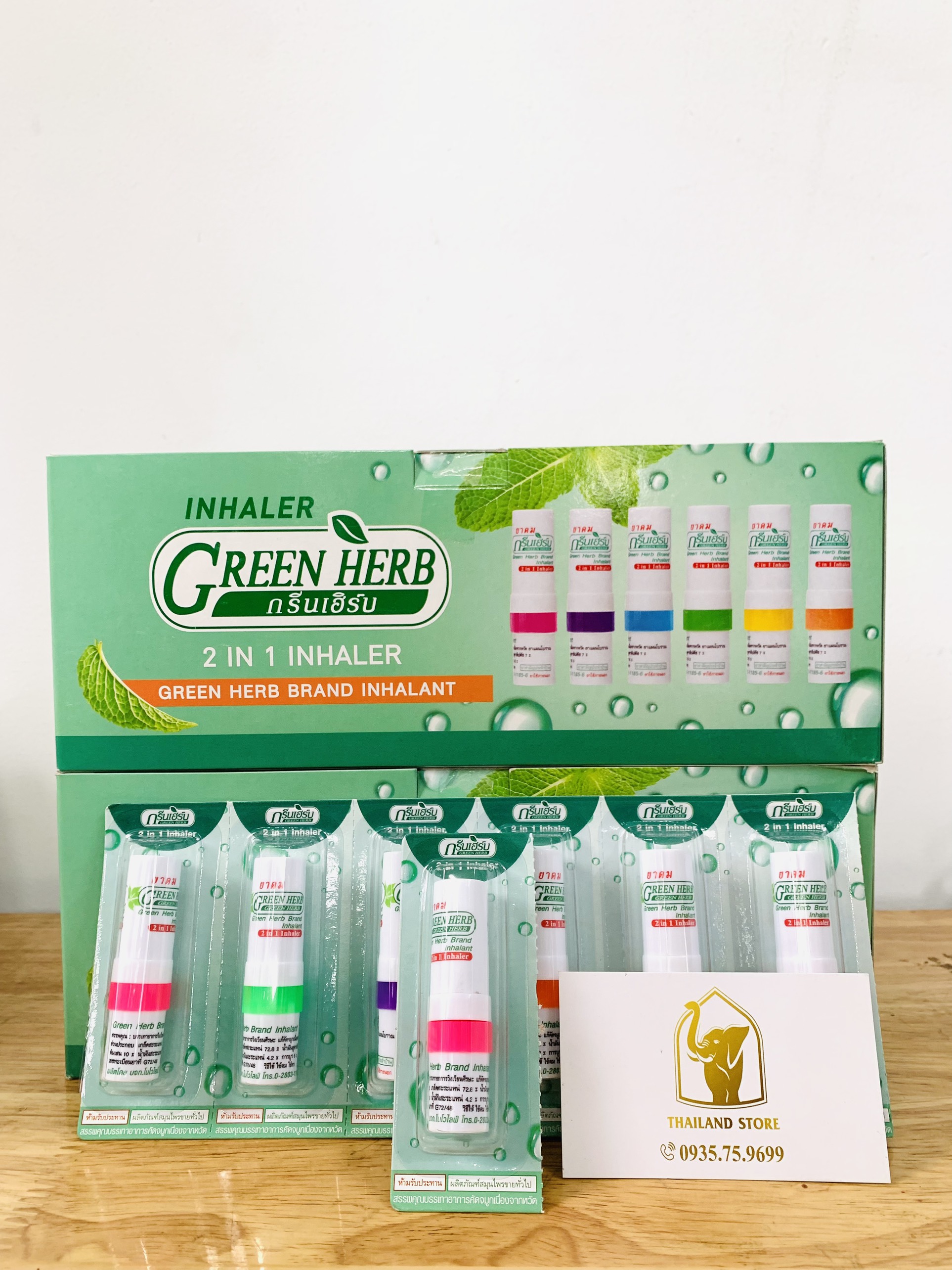 [Combo 1 Vỉ] 6 Ống hít thông mũi 2 đầu Green Herb Thái Lan
