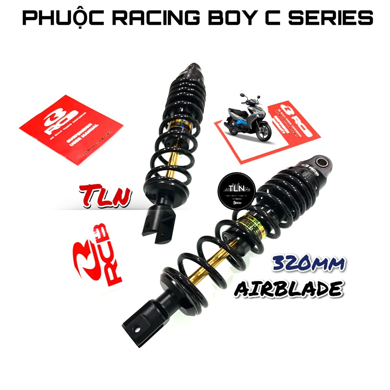 [HCM]PHUỘC RCB C SERIES CHO AIRBLADE ĐEN TY VÀNG