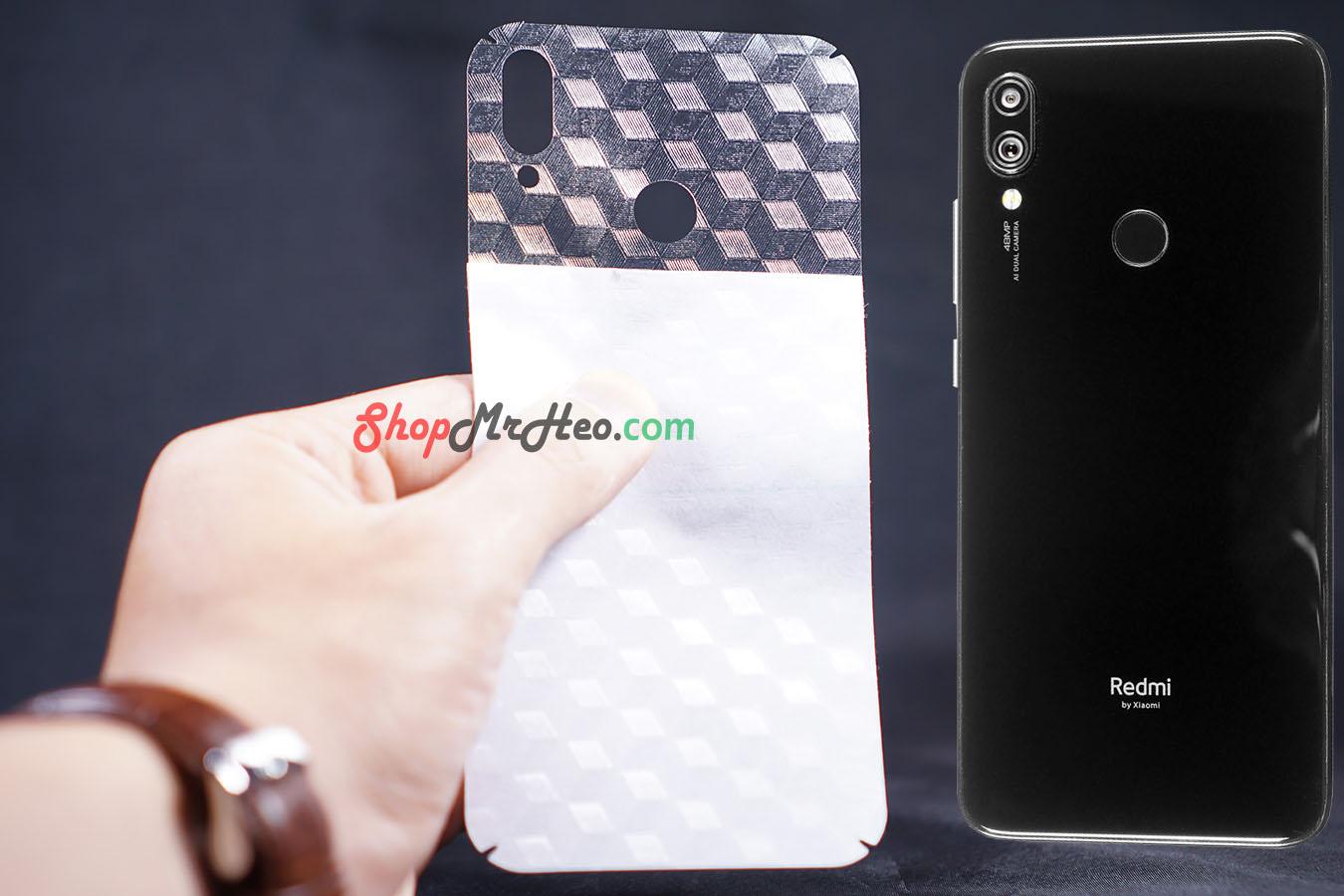 Bộ 3 Skin Dán Mặt Sau Lưng Vân 3D Carbon Xiaomi Redmi Note 7