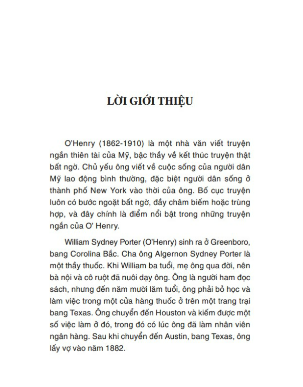 O' henry Truyện ngắn chọn lọc (bìa cứng)
