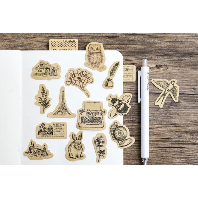 Bộ 46 Sticker tem động vật và hoa lá Trang Trí E53