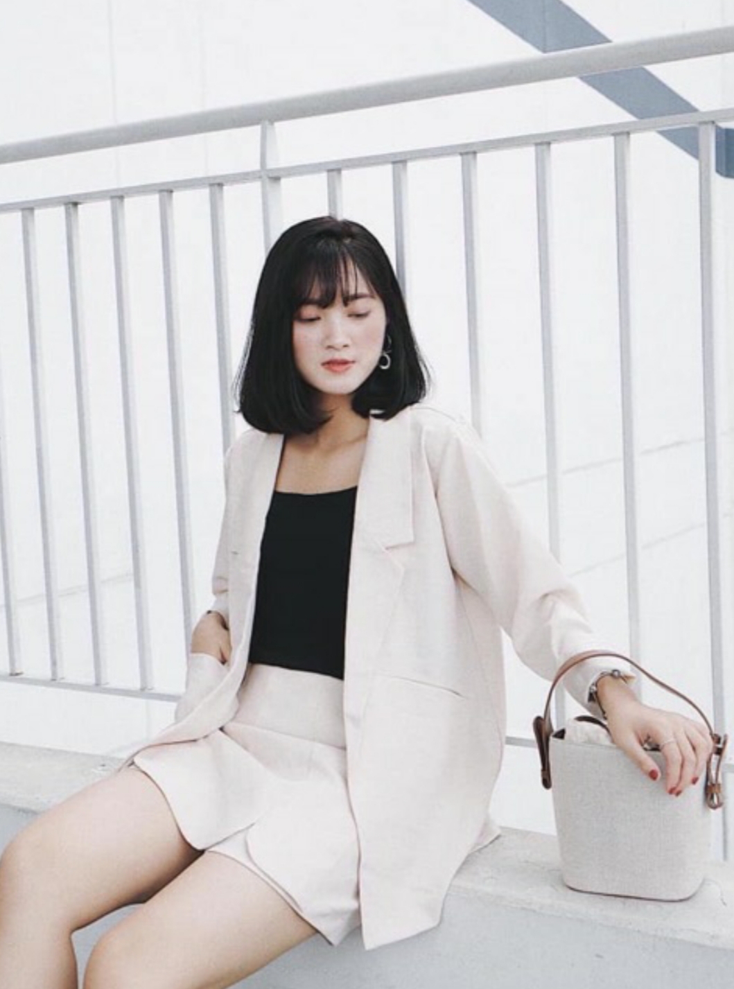 [HCM]Áo Blazer nữ trắng ghi 1 lớp cao cấp