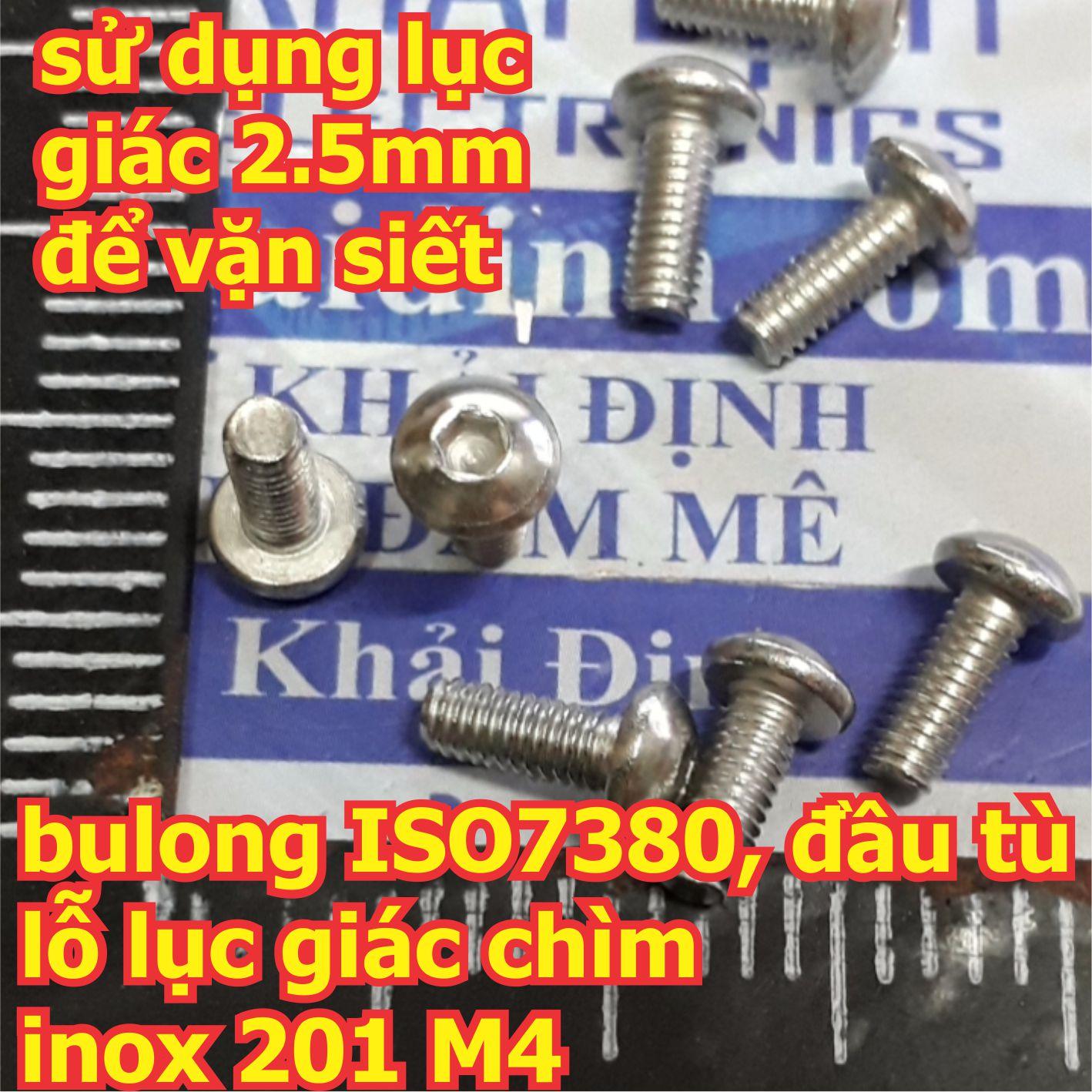 bulong, vít pake ISO7380, đầu tù, lỗ lục giác chìm, inoc inox 201 M4 các loại dài 6mm ~ 40mm kde5751