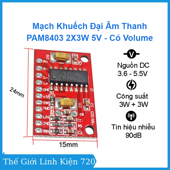 Mạch khuếch đại âm thanh PAM8403 2x3w 5v không volume