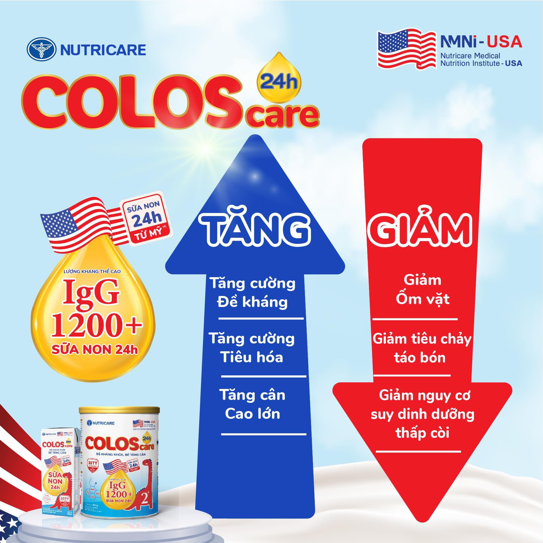 Sữa bột Nutricare ColosCare 24h 1+ 800g cho trẻ 1-2 tuổi