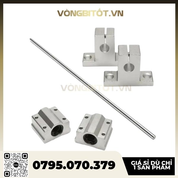 Bộ Thanh Trượt Tròn Trục 25 mm dài 1000mm (Gồm 2 thanh trượt tròn SC25 dài 1000mm + 4 Hộp SCS25 + 4 Kẹp SK25)