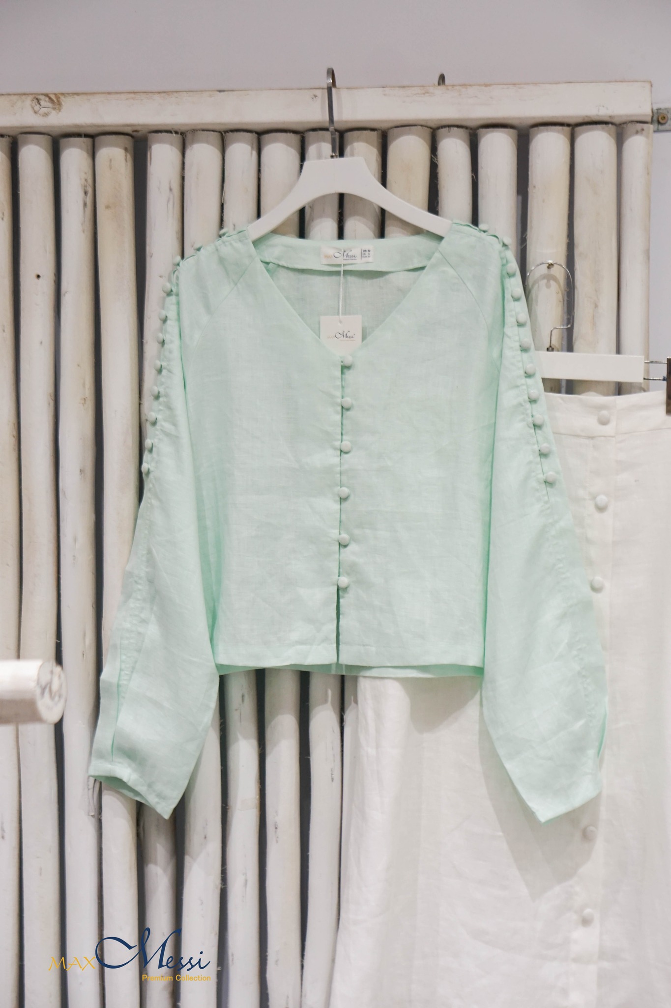 MaxMessi - Áo top linen cao cấp tay dài nút sườn