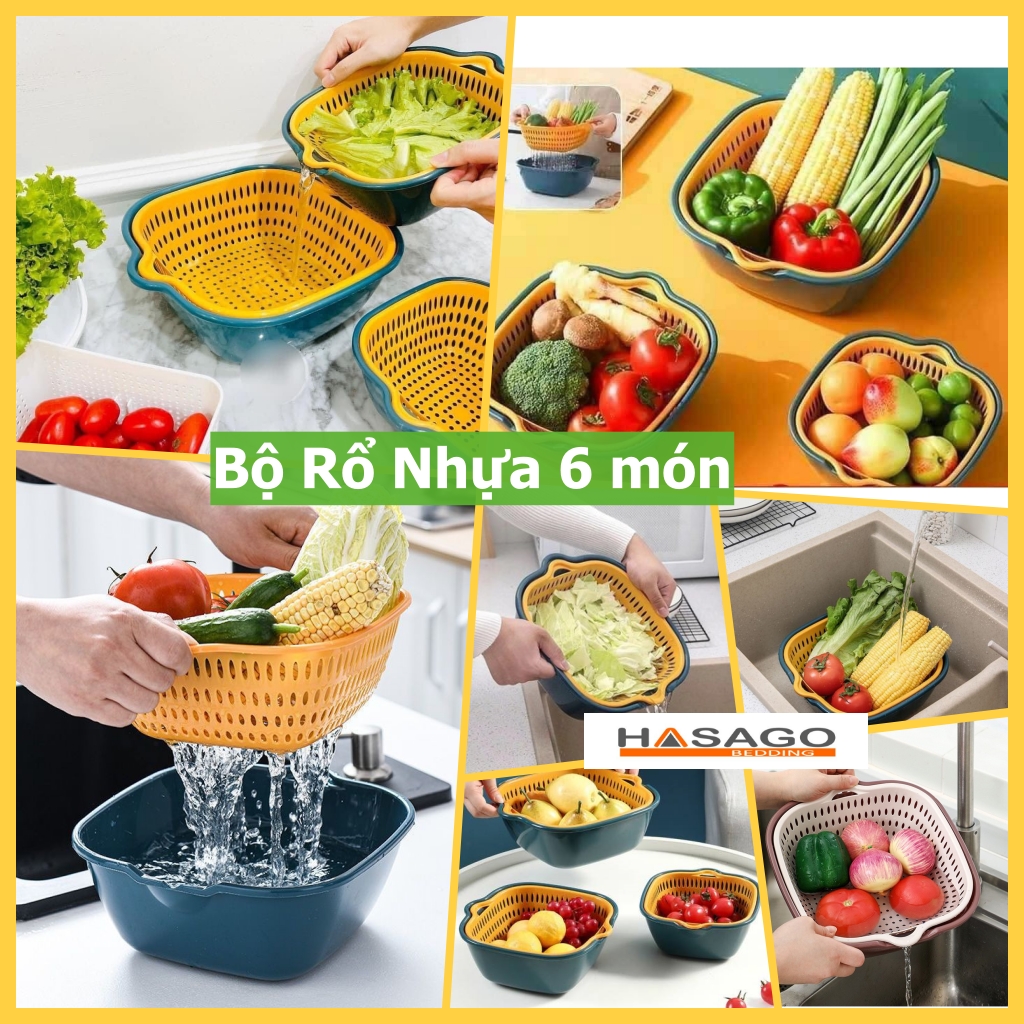 Combo Bộ Rổ Nhựa 6 Món Kèm Chậu ecco