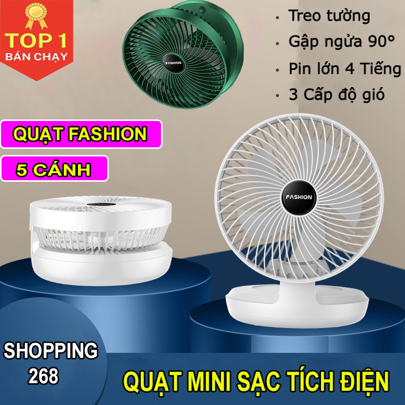 Quạt tích điện FASHION mini gấp gọn - Quạt tích điện pin trâu, 3 cấp độ gió, để bàn gấp gọn tiện dụng, quạt để bàn văn phòng thế kế thông minh có thể treo tường, quạt mini sạc điện, quạt tích điện cao cấp, quat sac điện mini