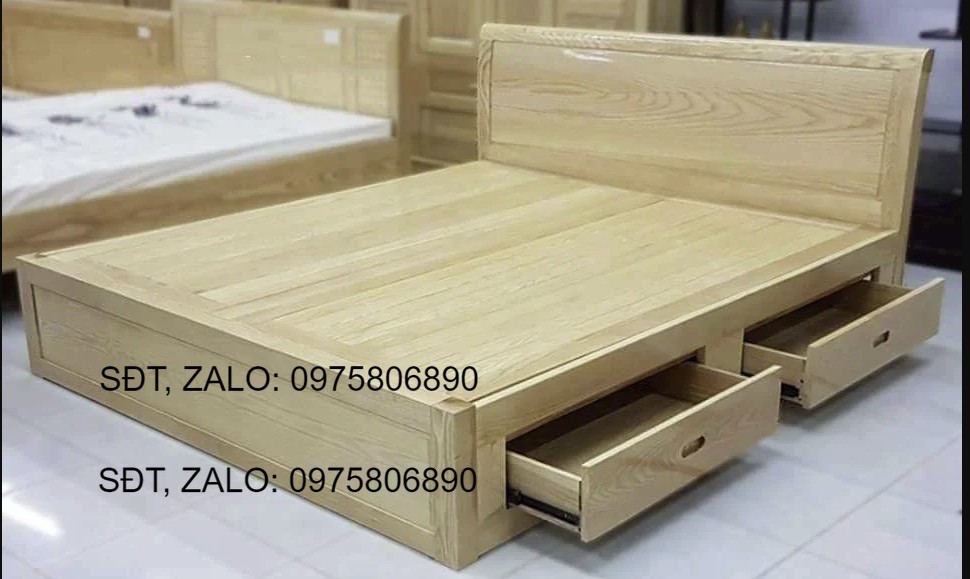 Giường ngủ gỗ sồi phản ngăn kéo màu tự nhiên giá rẻ