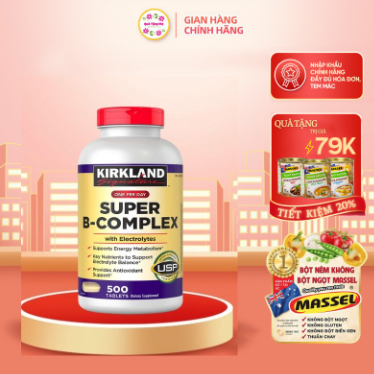Viên uống bổ sung vitamin b kirkland super b-complex chai 500 viên giảm căng thẳng suy nhược cơ thể