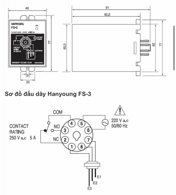 Rơ le mức nước Hanyoung FS-3A