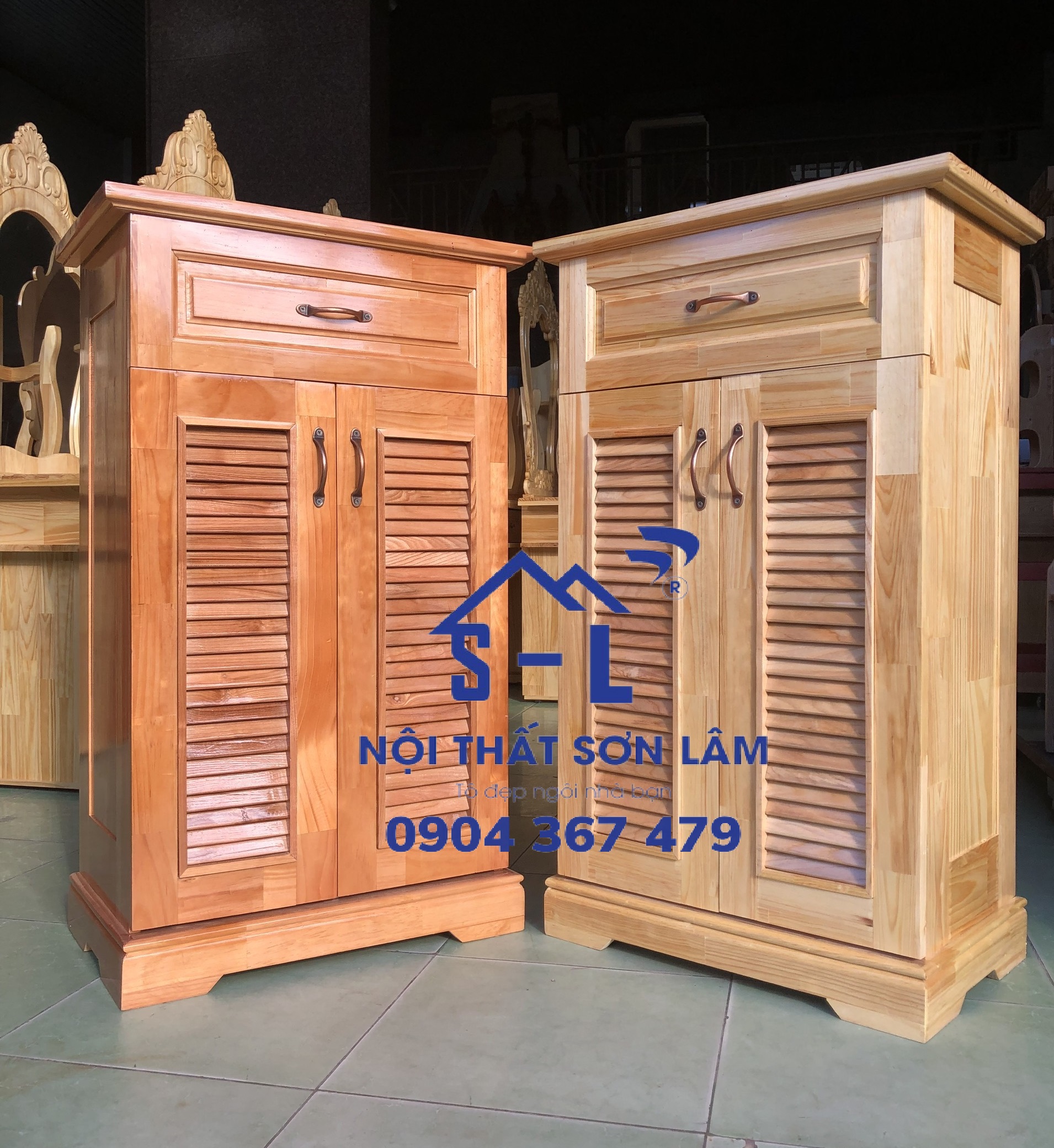 Tủ giày dép gỗ thông tự nhiên ngang 60cm x cao 1m