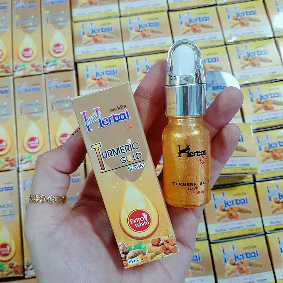 Bộ đôi kem + serum nghệ herbal turmeric gold 10ml khử mụn , mờ thâm , liền sẹo hiệu quả
