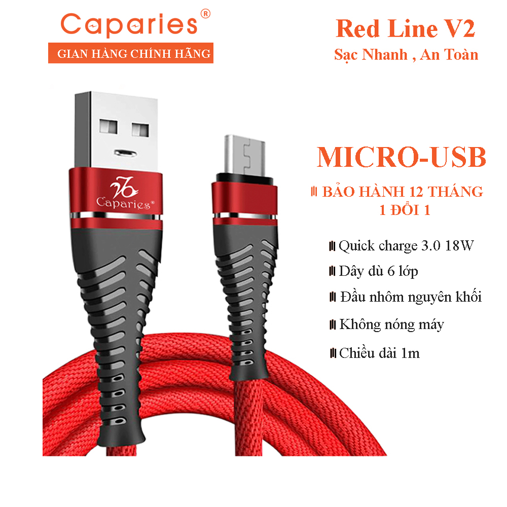 [HCM]Cáp Sạc CAPARIES RED Line V2 Chuẩn MICRO-USB - Dài 1M - CPRREDV2