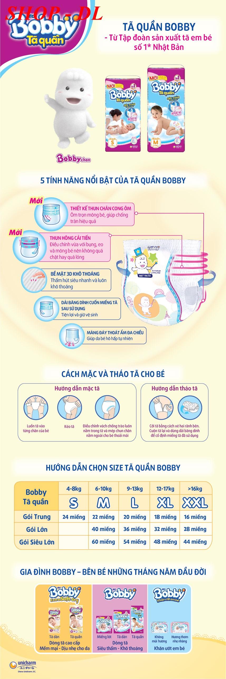Tã quần Bobby  siêu đại XL62 - MẪU MỚI.