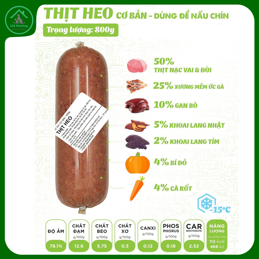 Raw dog food Thịt Heo cơ bản (Cho chó) 800gr