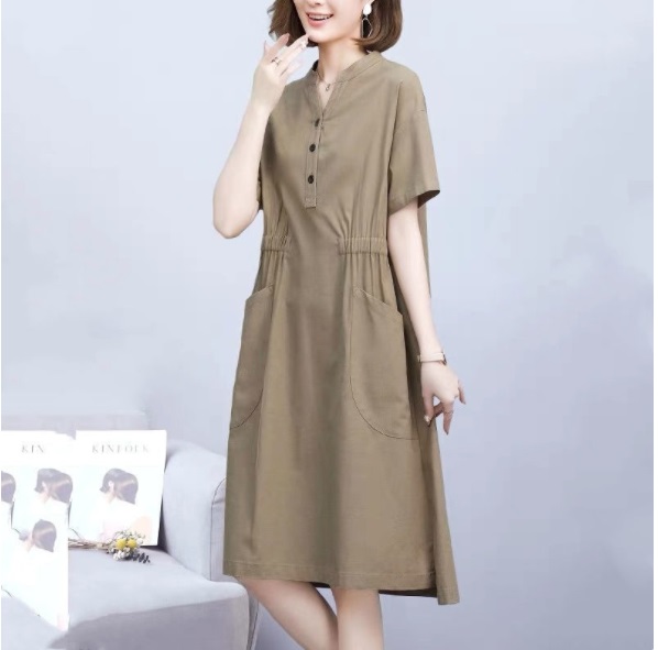 Đầm Suông Cổ Trụ - Thời trang Nữ - Vải Đũi Cao Cấp