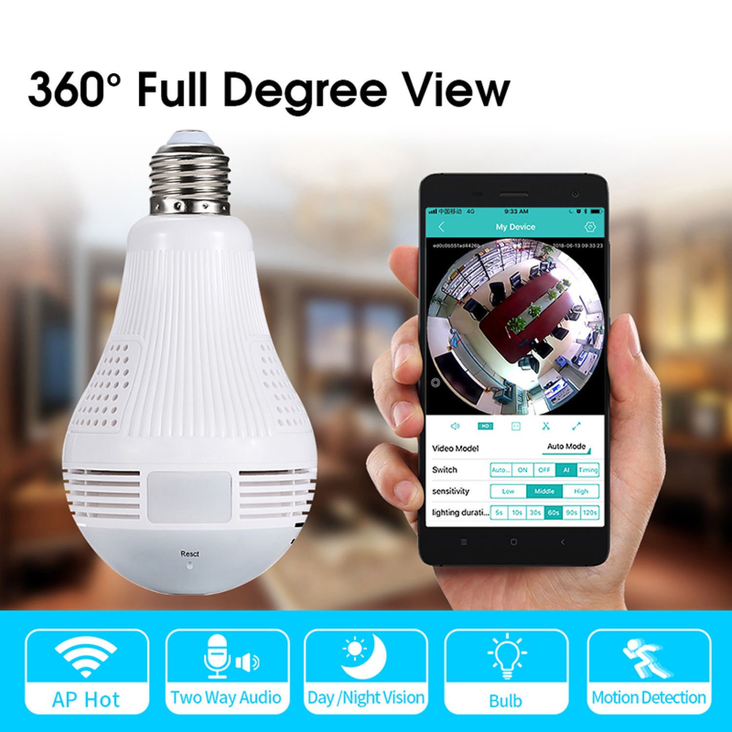 Camera yoosee wifi - camera bóng đèn giám sát 360 độ 130w , camera không dây 3d1.5m , đàm thoại 2 chiều 1.3mp- chất lượng hình ảnh rõ nét.