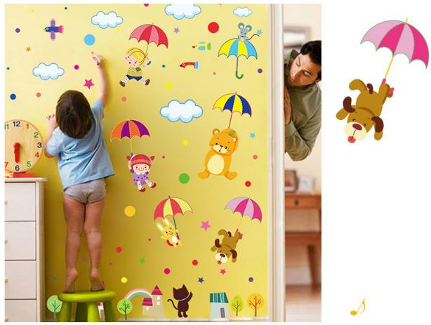 [HCM]Decal trang trí Thú Nhảy Dù sắc màu cho Bé
