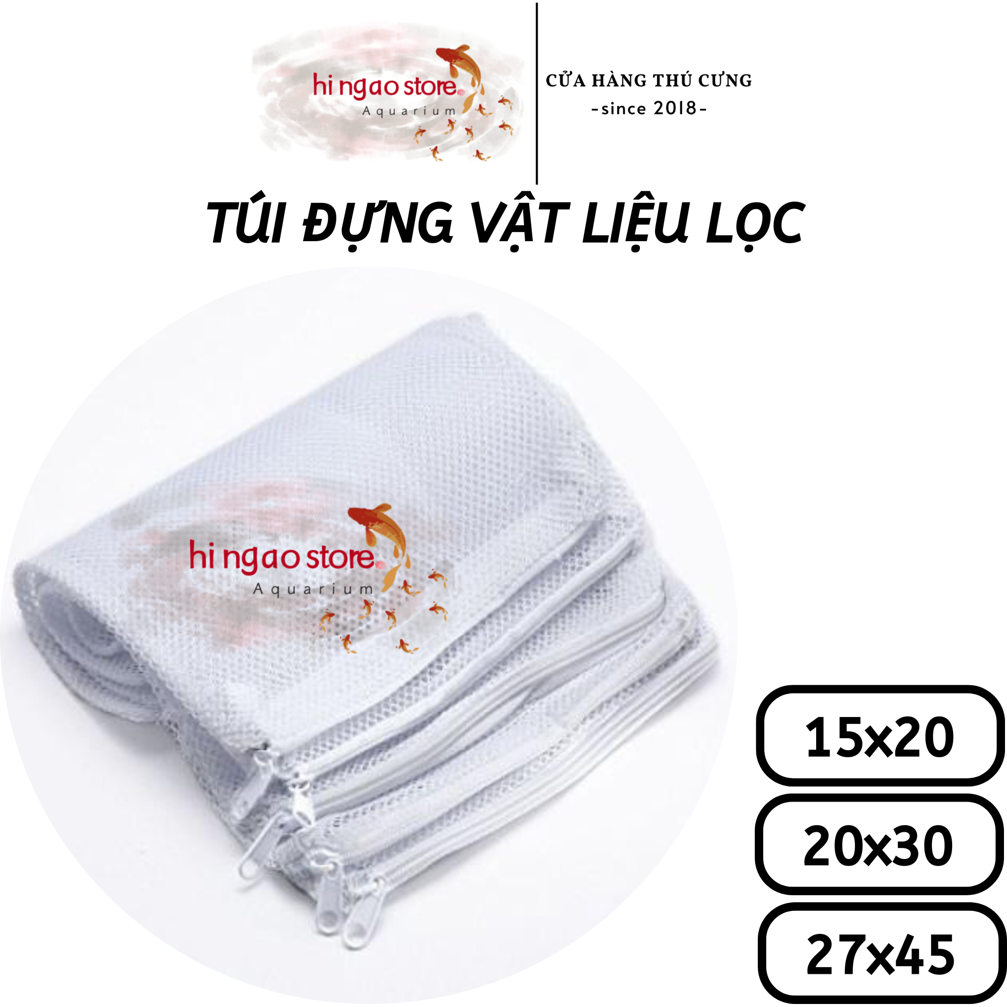 Túi đựng vật liệu lọc hồ cá size 15x20, 20x30, 27x45 - Phụ kiện cá cảnh | Hingaostore.