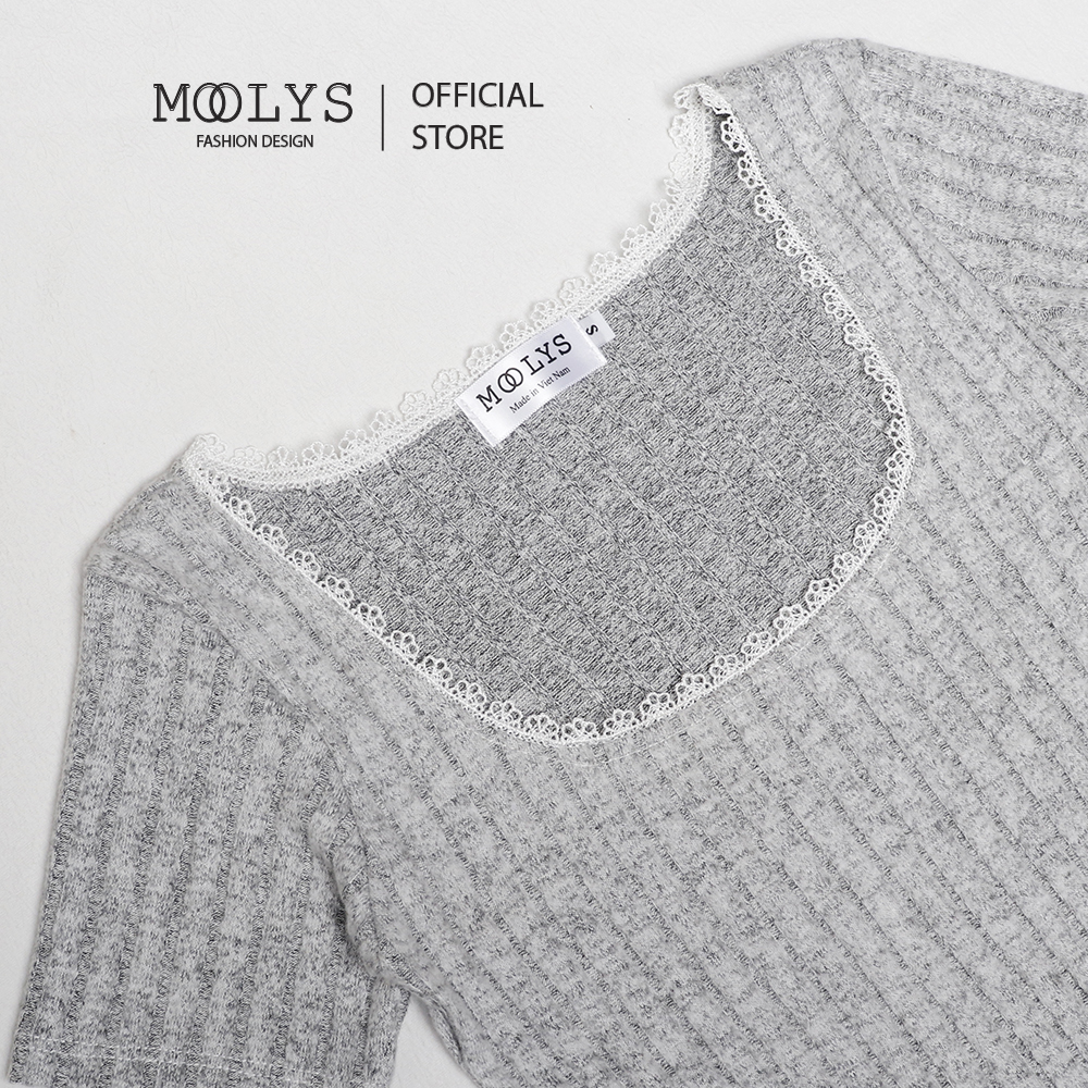 Áo croptop lửng cổ vuông phối ren dễ thương MC019