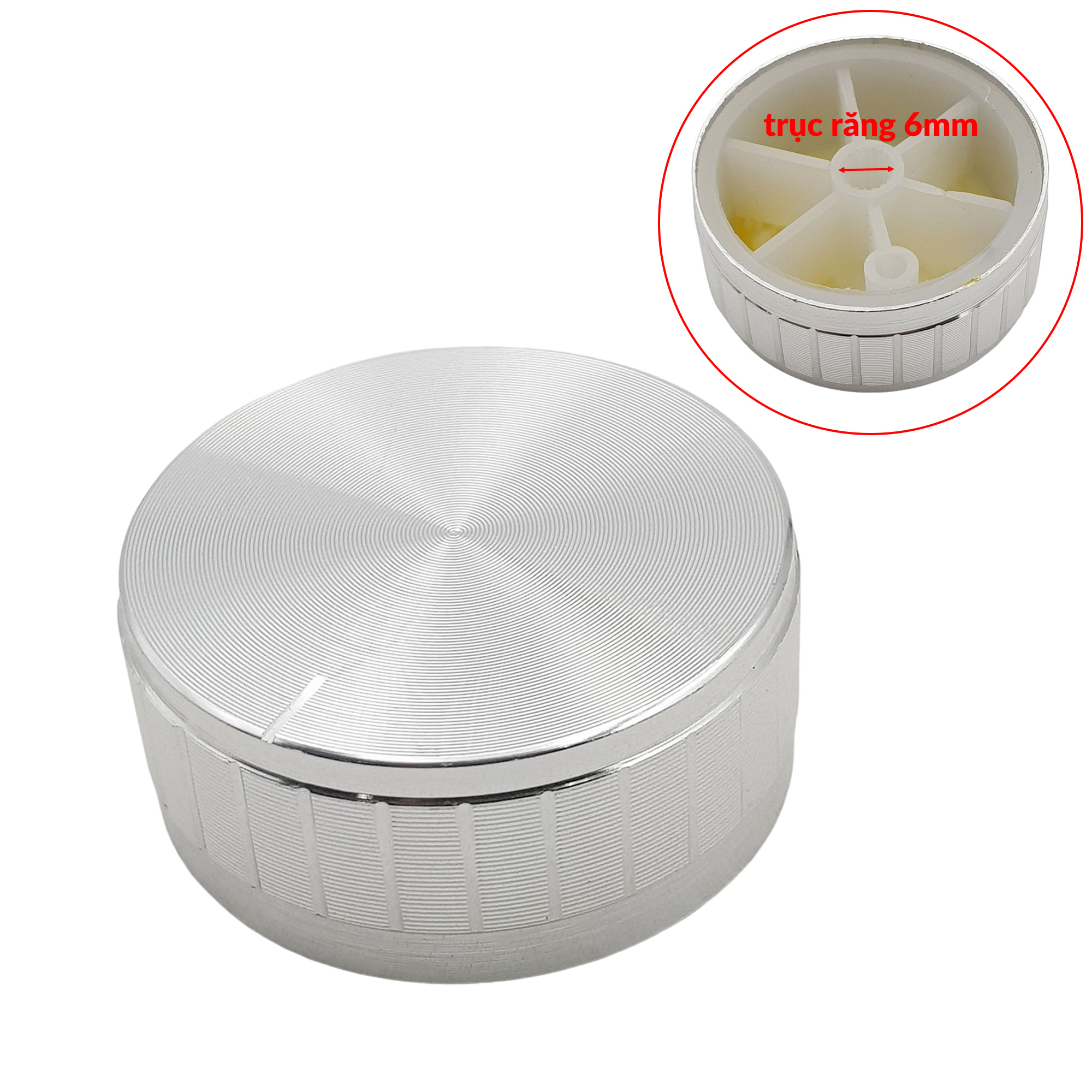 Núm vặn Volume Biến trở 40x17mm trục răng 6mm màu bạch kim | màu đen