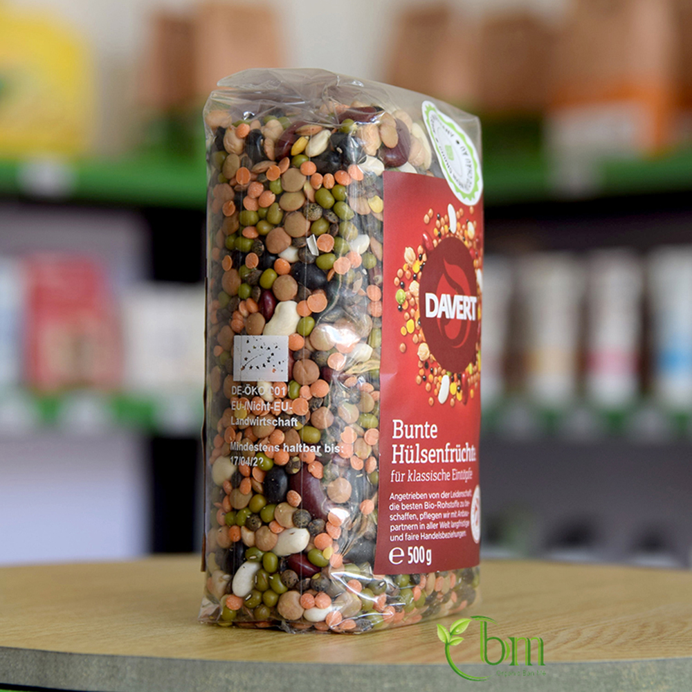 Đậu tổng hợp (Đậu đỏ, đậu trắng, đậu pinto, hạt lanh, đậu hà lan) hữu cơ Davert 500gr