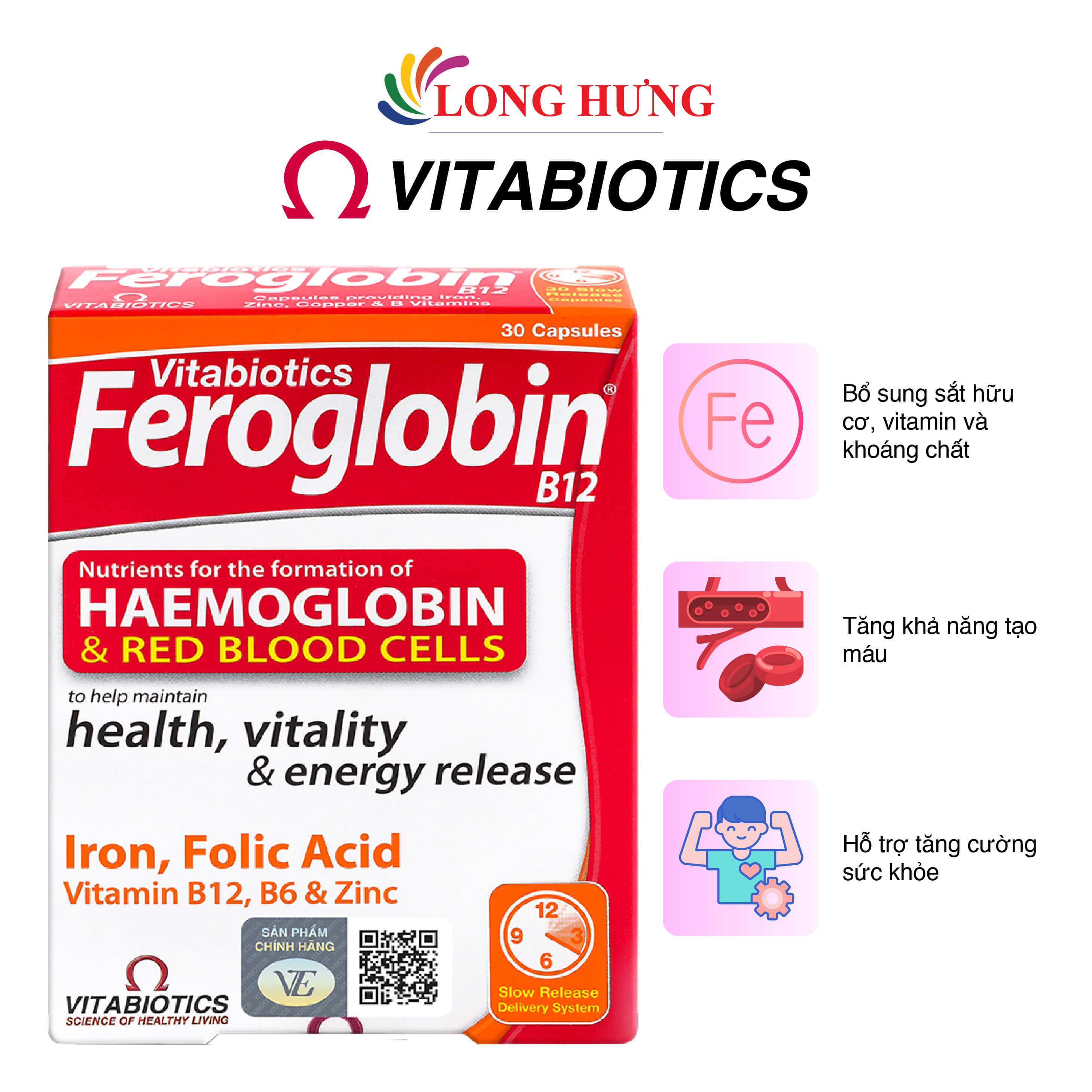 Viên uống Vitabiotics Feroglobin B12 bổ sung sắt (30 viên)
