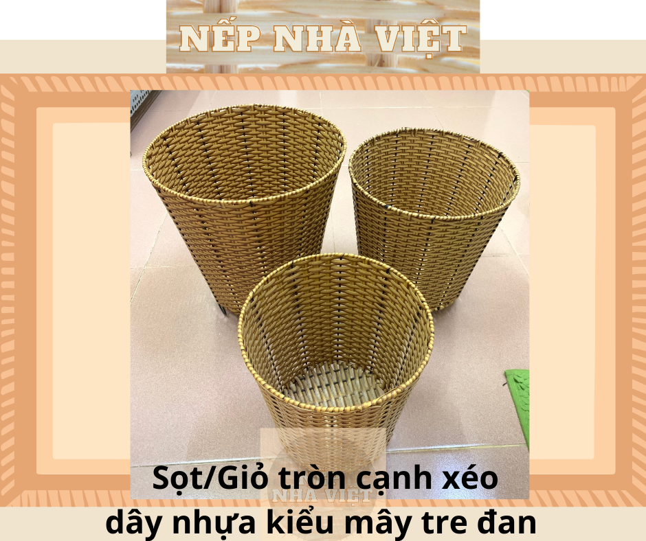 Sọt/Giỏ Tròn Cạnh Xéo Làm Từ Dây Nhựa Kiểu Mây Tre Lá Đan