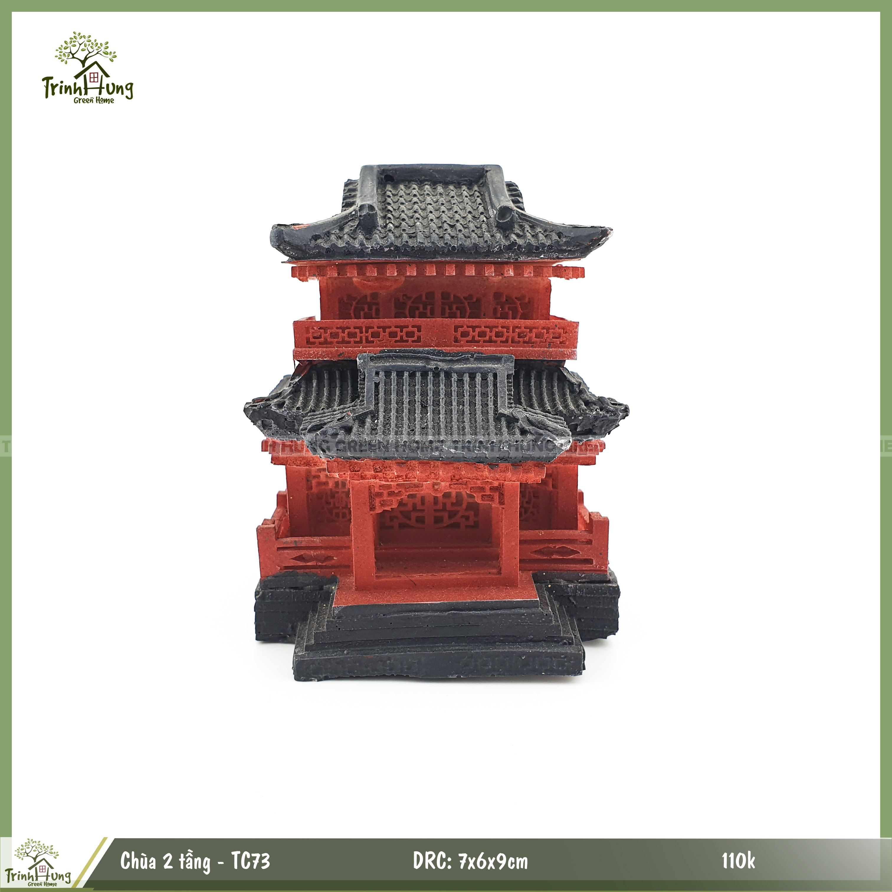 Tượng chùa 2 tầng TC73 - trưng bày, phối tiểu cảnh, bán cạn, terrarium