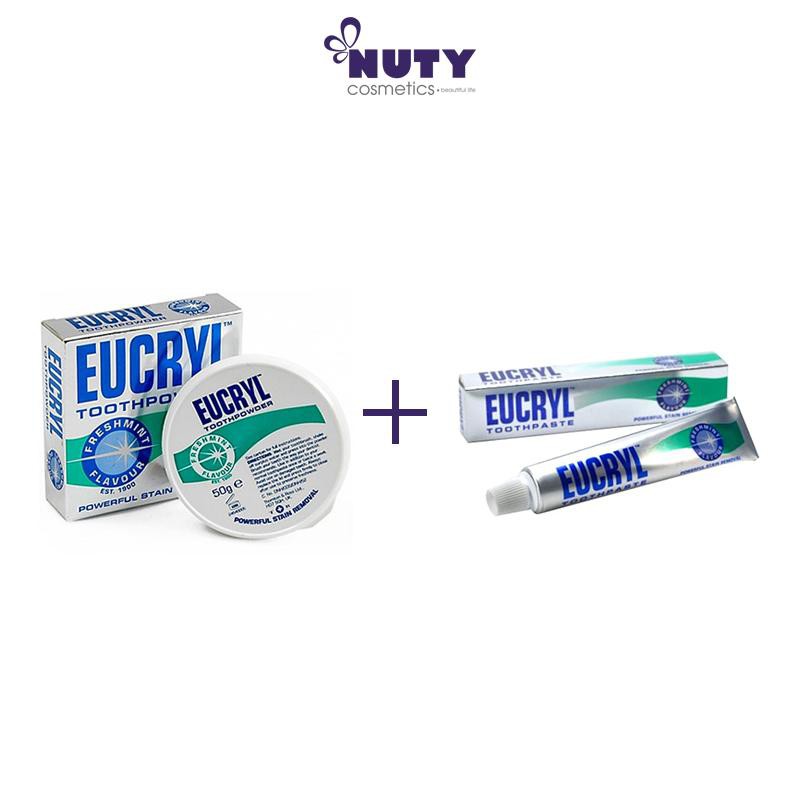 Bộ Sản Phẩm Làm Trắng Răng Bột Tẩy Eucryl Toothpowder và Kem Đánh Trắng Răng Eucryl Toothpaste