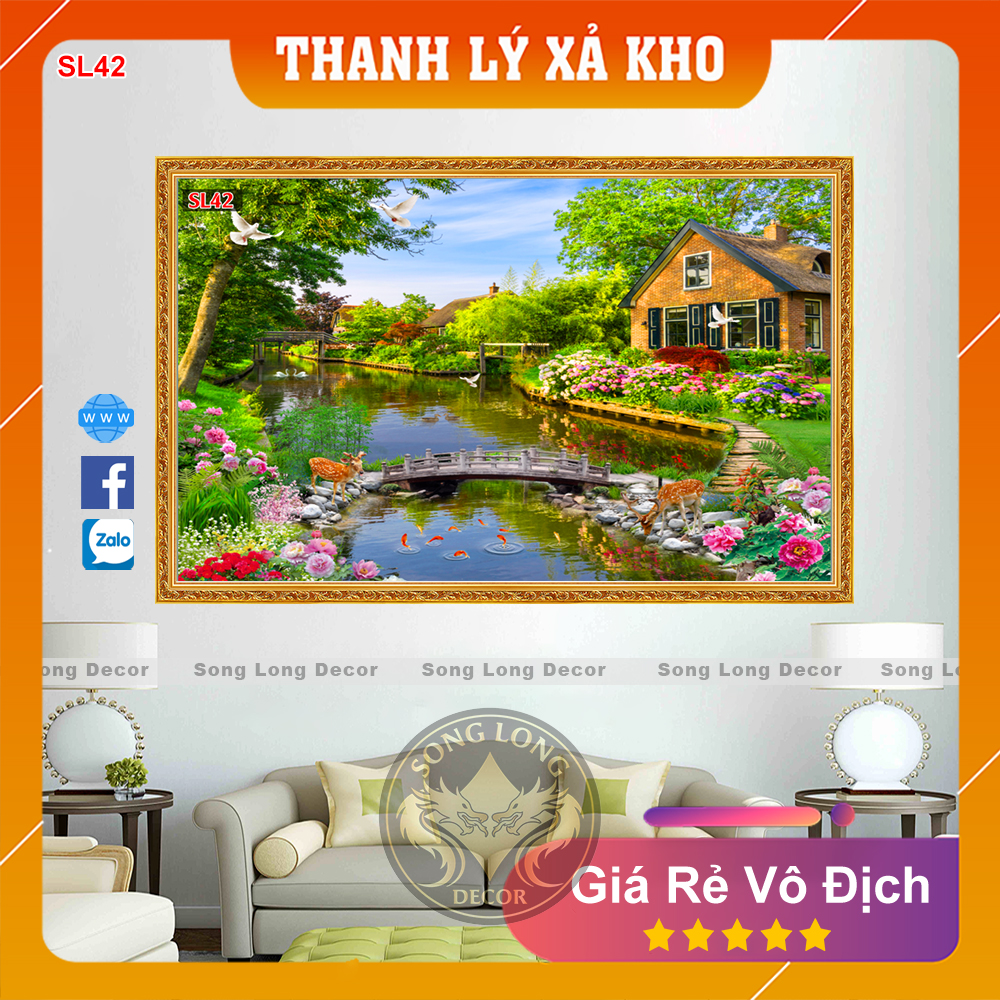 Tranh Dán Tường Phong Cảnh Non Nước Hữu Tình- SL42-Tranh 3d Phòng Khách- Song Long Decor