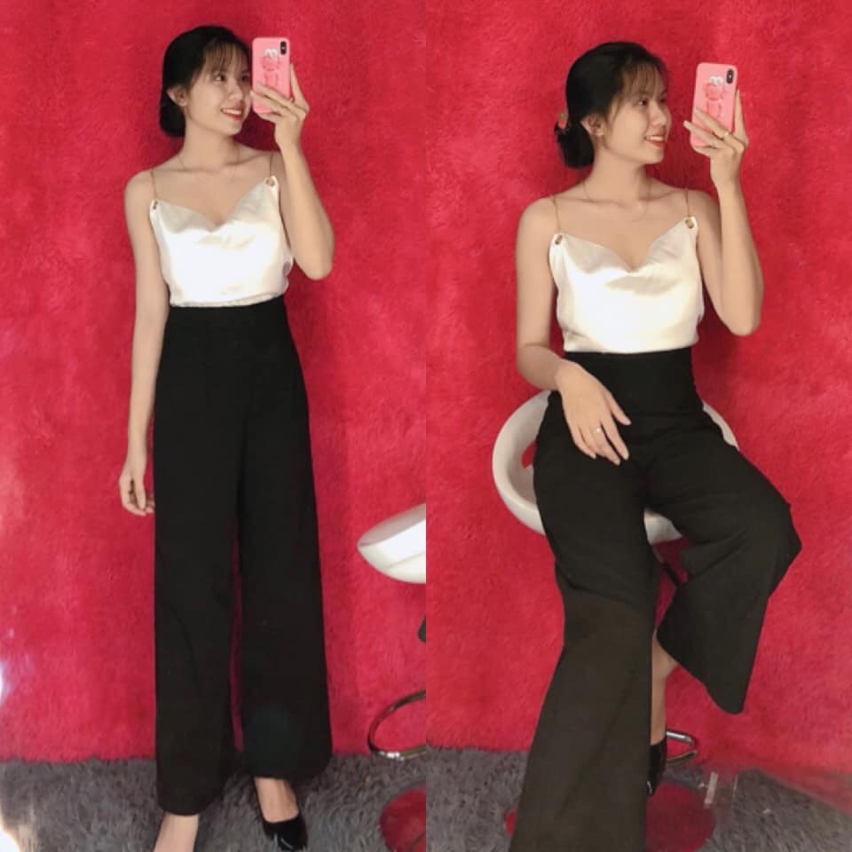 Áo 2 dây phi lụa cổ đổ dây xích khoen tròn cực xinh xinh