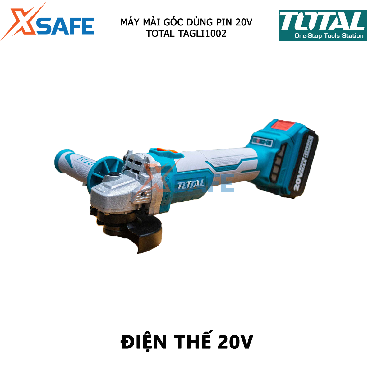 Máy mài góc dùng pin TOTAL TAGLI1002 máy cắt vật liệu xây dựng cầm tay không chổi than, dùng pin 20V có tốc độ không tải:9000/min hiệu suất caotại
