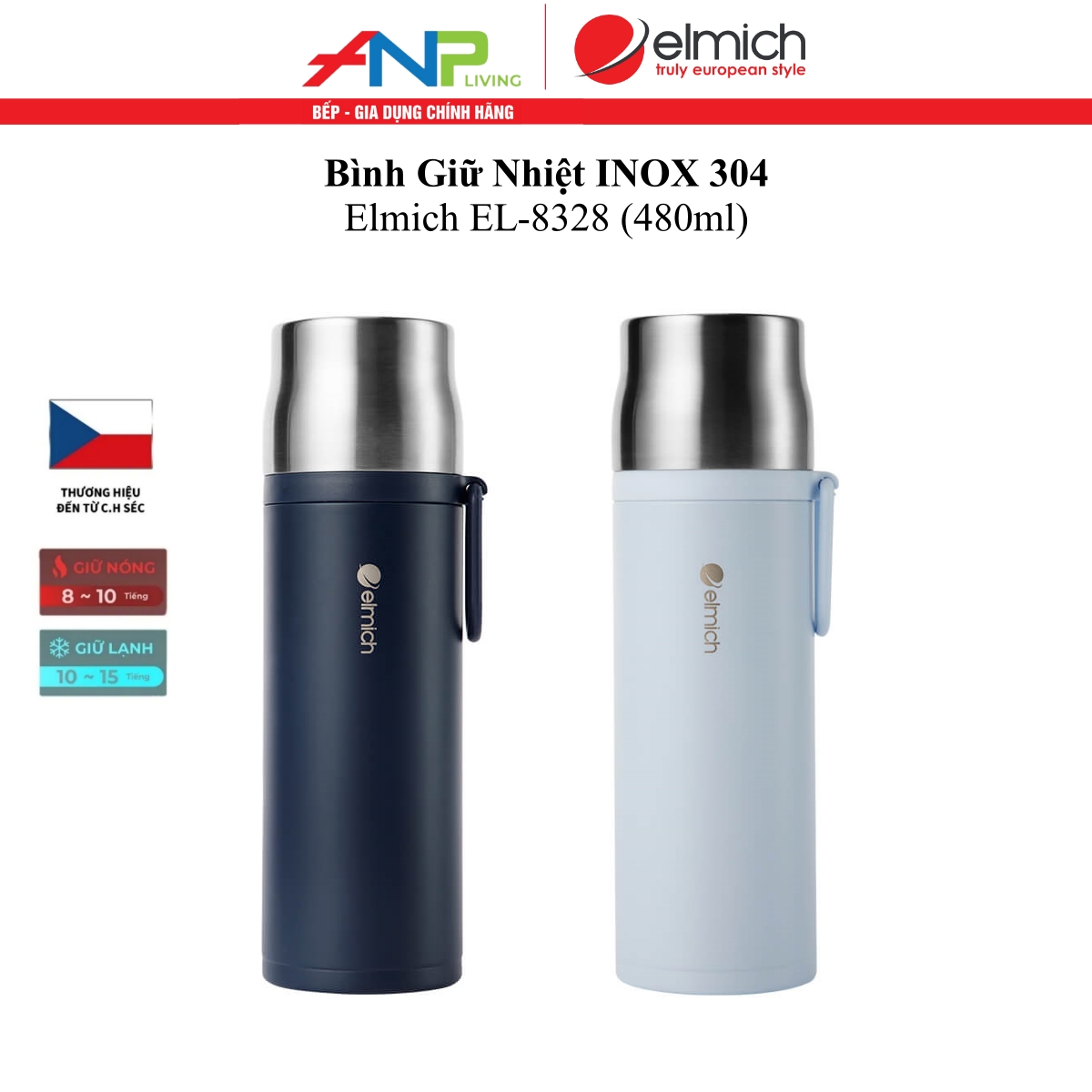 Bình Giữ Nhiệt Elmich EL-8328 (Dung Tích 480ml, Chất Liệu INOX 304, Có Quai Xách)