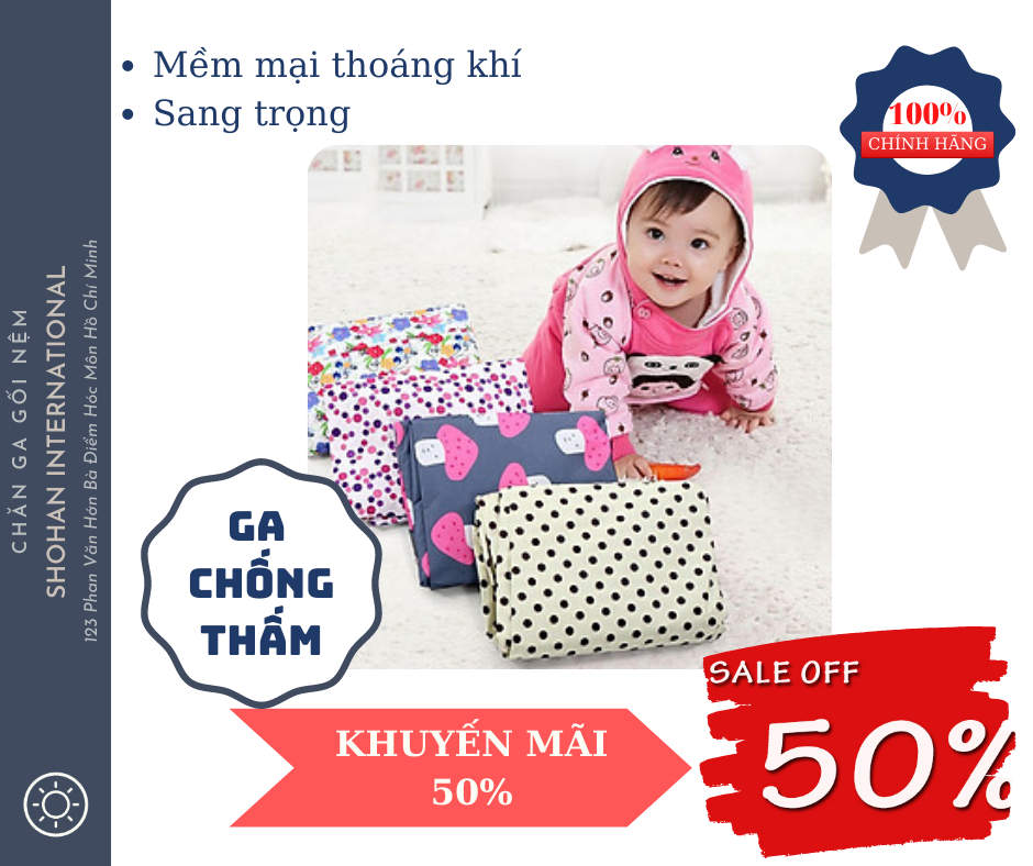 [HCM]GA CHỐNG THẤM CHO BÉ 100% COTTON KT 1m2 -2m- 10cm