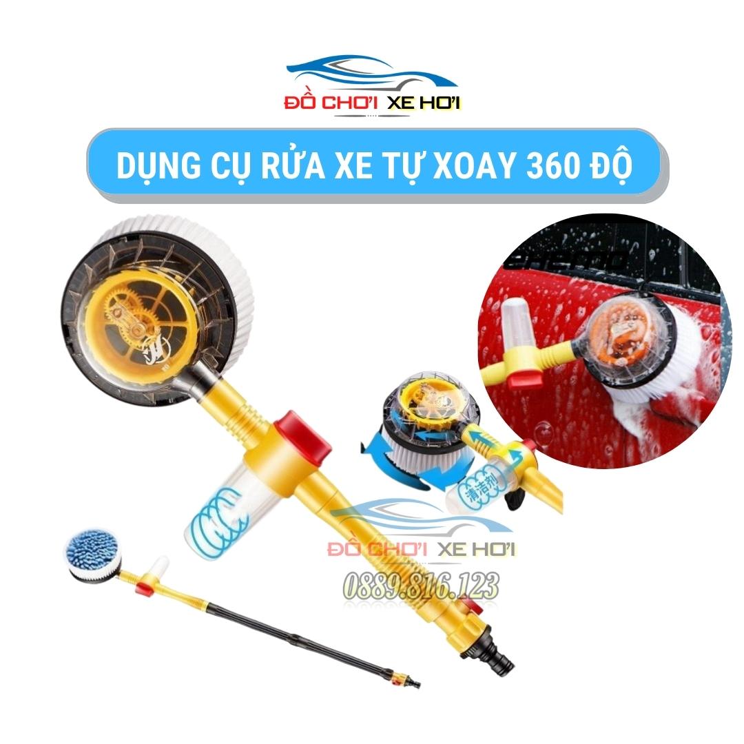 Dụng Cụ Rửa Xe Ô Tô tự Xoay 360 Độ - Vòi Cọ,Cây Rửa Xe Hơi Kết Hợp Bàn Chải Tự Động, Xoay Tròn 360, Tự Tạo Bọt