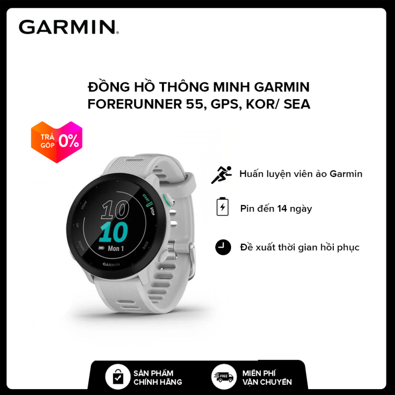 Đồng hồ thông minh Garmin Forerunner 55, GPS, Đo nồng độ Oxy máu SpO2, Trợ lý ảo Garmin Coaching, KOR/SEA-Hàng chính hãng