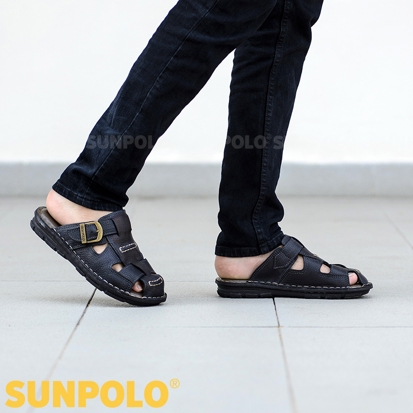 Dép Rọ Nam Da Bò SUNPOLO ABI019 (Đen, Nâu)