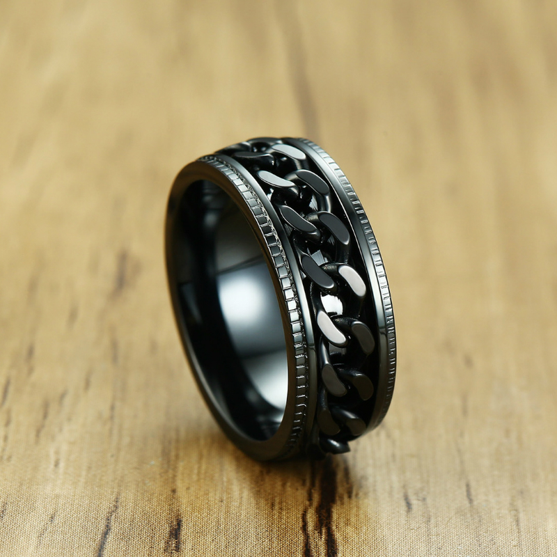 [HCM]Nhẫn Nam Titatium Chuỗi Xích  ( Màu Đen )  Cá Tính Đẳng Cấp NHANXICHLANDEN01