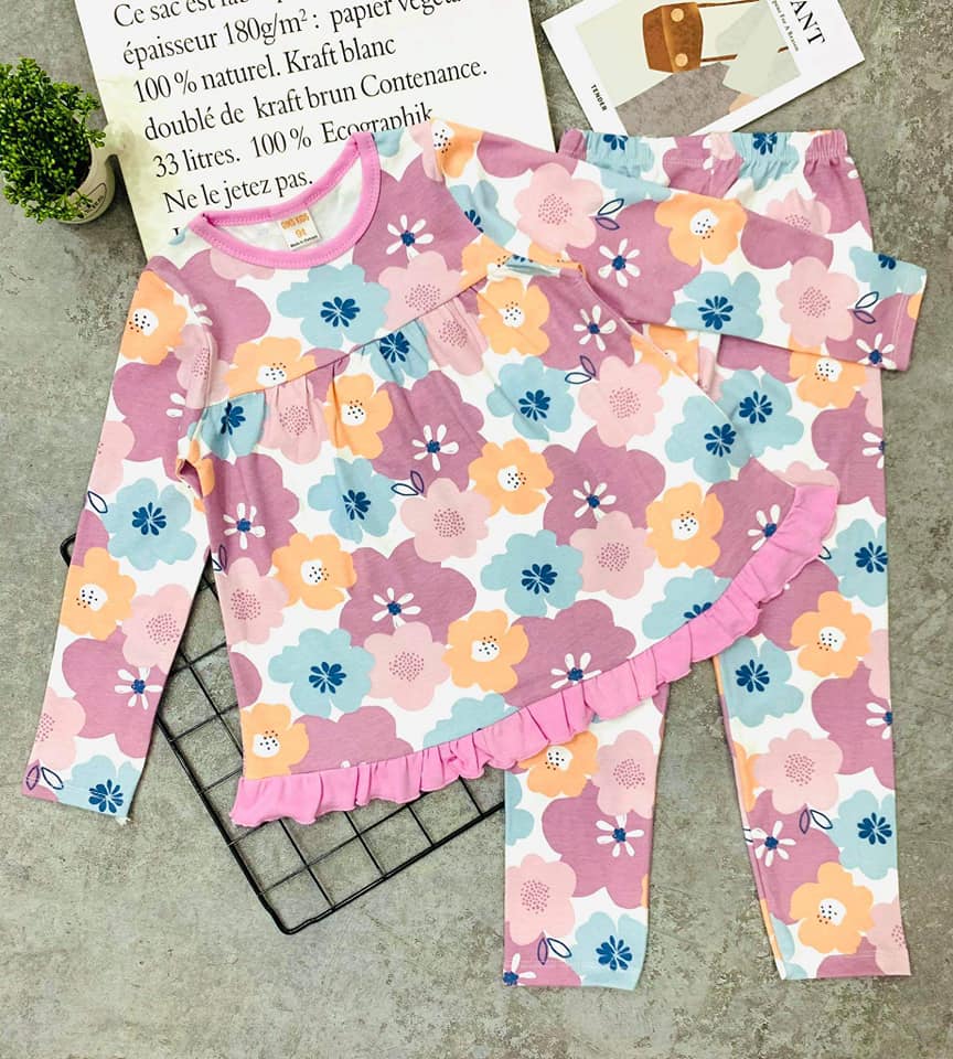 [HCM]Bộ thun tay dài chất cotton 4c siêu mềm mịn in hình siêu kute cho bé gái size đại từ 20 -40 kg - bộ thun borip size đại cho bé gái mặc ngủ (Màu ngẫu nhiên)
