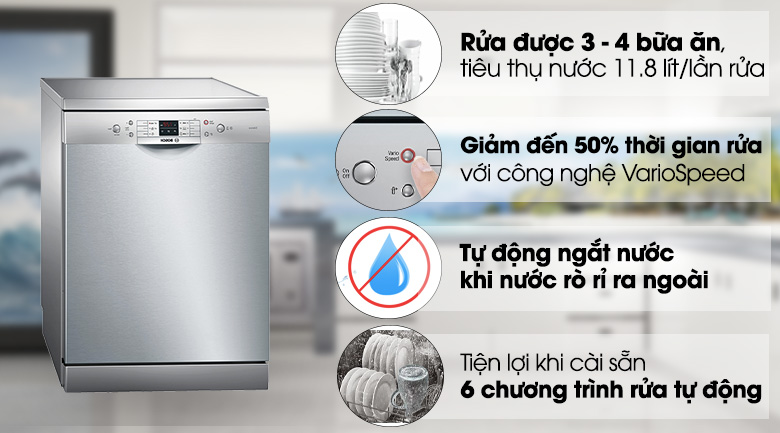 [TRẢ GÓP 0%] Máy rửa bát Bosch SMS63L08EA 12 bộ Series 6 (Giá áp dụng giao tại HN, HCM& các tỉnh liên hệ shop)