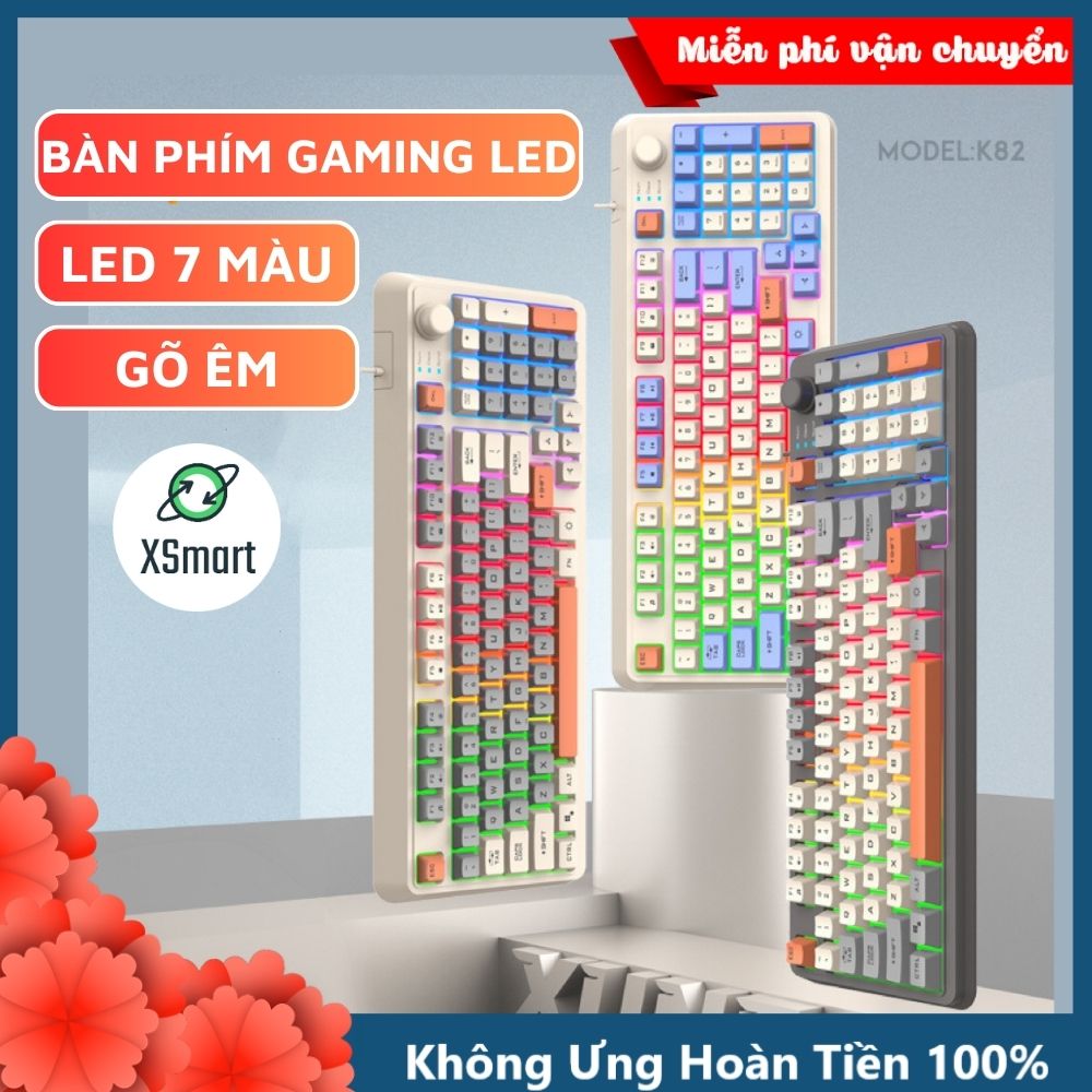 Bộ Bàn Phím Và Chuột Máy Tính Giả Cơ Gaming K820 XUNFOX LED 7 Màu Tích Hợp Núm Chỉnh Âm, Gõ Êm