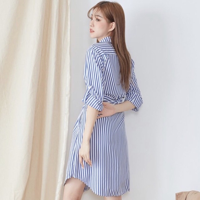 [HCM]Đầm sọc xanh chéo dây