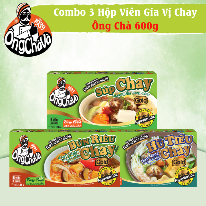 Combo 3 Vegetarian cubes Gold 126g ( Nam Vang Vegetarian soup, Crab Taste Vegetarian Soup, Vegetarian Soup